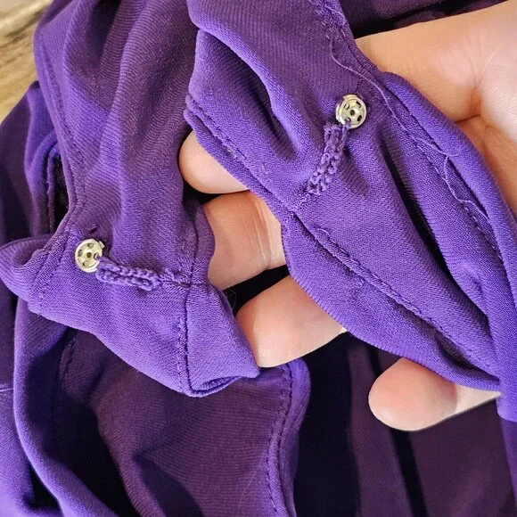 Y2K Lauren Ralph Lauren Sz 4 Purple Jersey Faux Wrap Dress Sleeveless Below Knee - Picture 8 of 13